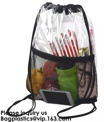 Bolso del GIMNASIO del lazo del PVC de la promoción del diseño del OEM, bolso de lazo claro del PVC con el PVC plástico reflexivo promocional de la secuencia del oro
