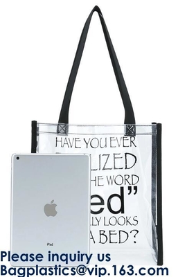 PVC claro Tote Bag With Nylon Handles y ajuste de la tela, bolso cosmético claro de la cremallera del PVC con el ajuste blanco, Bagease, Bagplastic
