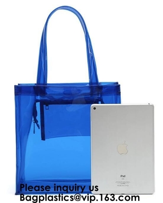 Cierre claro de la cremallera de Tote With Inner Pocket And del bolso del PVC del bolso de la playa, playa Tote With Black Handles, Bagease del bolso del PVC