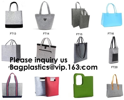 Impresión de pantalla de seda por encargo promocional Tote Felt Bag, bolso de compras, bolso de la playa con los vagos de cuero de las mujeres de las compras de la manija