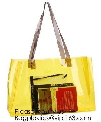 Bolsos de compras de encargo del claro de Logo Printing Pvc Transparent Tote con las manijas, bolso que hace compras claro, Pvc Tote Bags, bagease