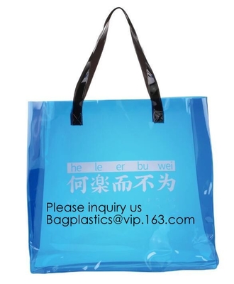 Bolsos de compras de encargo del claro de Logo Printing Pvc Transparent Tote con las manijas, bolso que hace compras claro, Pvc Tote Bags, bagease