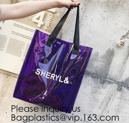 Bolso de compras brillante del PVC del espejo, bolso de compras transparente impreso de encargo al por mayor del Pvc Tote Bag Clear Pvc Jelly de la prenda impermeable