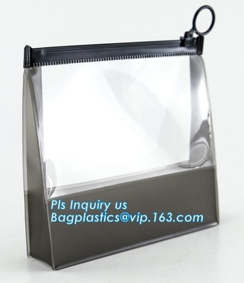 bolso cosmético colgante claro del pvc del bolso del artículo de tocador, bolso cosmético transparente del claro plástico promocional del pvc, tra suave de la cremallera superior