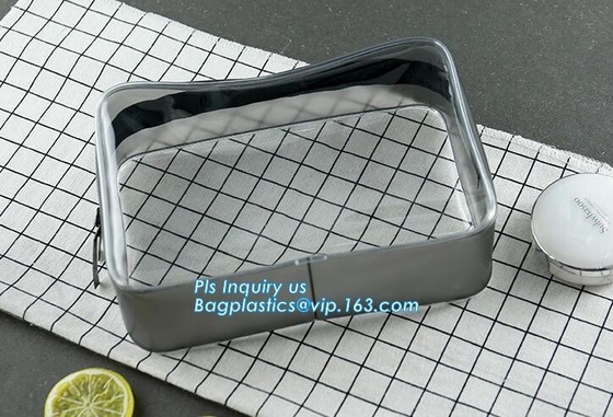 bolso cosmético colgante claro del pvc del bolso del artículo de tocador, bolso cosmético transparente del claro plástico promocional del pvc, tra suave de la cremallera superior