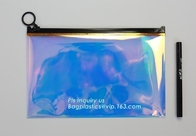 bolso cosmético claro transparente del resbalador del PVC monedero olográfico del brillo del mini, bolso cosmético del vinilo claro del bolso del PVC de la cremallera del resbalador