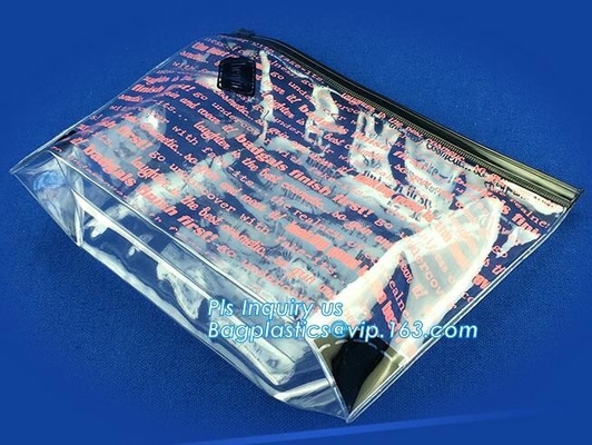 bolso del vinilo del PVC del traje de baño con la cremallera del resbalador, buena calidad de la bolsa cosmética con el bolso que embala de la cremallera, transp del pvc del botón del resbalador