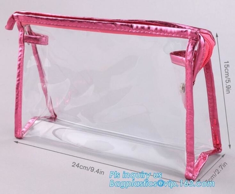 Bolso claro con los bolsos de empaquetado cosméticos del resbalador del cierre del botón, bolso de empaquetado cosmético del maquillaje del PVC del resbalador con el logotipo de encargo,