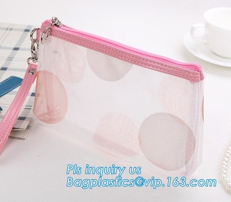 PVC Mesh Cosmetic Bag Coin Purse para el bolso del rosa del regalo de vacaciones de la mamá, bolsa cosmética Mesh Cosm del caso del maquillaje del bolso del viaje portátil