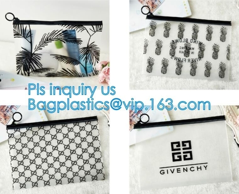 bolsos claros del pvc k del vinilo de la bolsa del pvc de la cremallera del resbalador, bolso plano del logotipo del PVC de la cremallera transparente de encargo del resbalador, packin de la ropa
