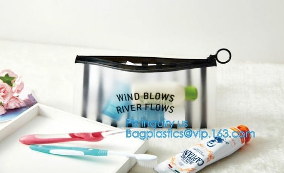 los bolsos de empaquetado del traje de baño, bolso del plástico transparente vinly k del brillo de la bolsa del pvc de la cremallera del resbalador, plástico biodegradable del pvc resbalaron