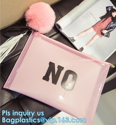 Bolsos impresos de encargo de la ropa de la cerradura de la cremallera del PE del resbalador con el logotipo, bolso plástico helado del documento de la cerradura de la cremallera del pvc, P cosmético de pie