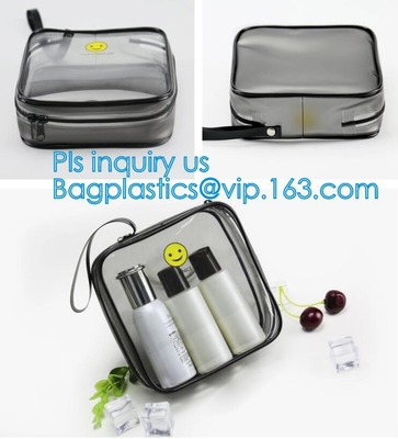 Bolso cosmético del maquillaje de Carry On Travel Toiletry Bag del viaje claro del PVC, cremallera transparente durable sólida b del PVC del viaje al aire libre