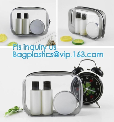 Bolso cosmético del maquillaje de Carry On Travel Toiletry Bag del viaje claro del PVC, cremallera transparente durable sólida b del PVC del viaje al aire libre