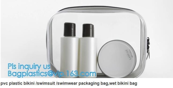 Bolso cosmético del maquillaje de Carry On Travel Toiletry Bag del viaje claro del PVC, cremallera transparente durable sólida b del PVC del viaje al aire libre
