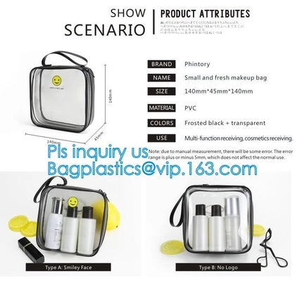 bolso cosmético del sistema del viaje del bolso del PVC del viaje reciclable, bolso de empaquetado del viaje cosmético plástico de la cerradura de la cremallera del PVC, viaje de la cremallera del PVC