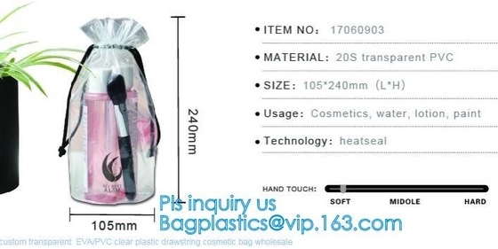 Los bolsos de lazo hacen excursionismo el bolso de lazo del PVC, bolso de lazo plástico claro promocional del PVC, bolso de la mochila del lazo del pvc