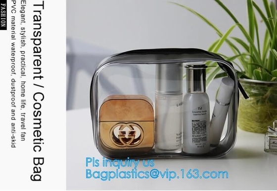 Bolsos cosméticos impermeables transparentes portátiles del artículo de tocador del maquillaje de las mujeres del bolso del PVC del viaje, bolsa cosmética del PVC, bolso del maquillaje del PVC,
