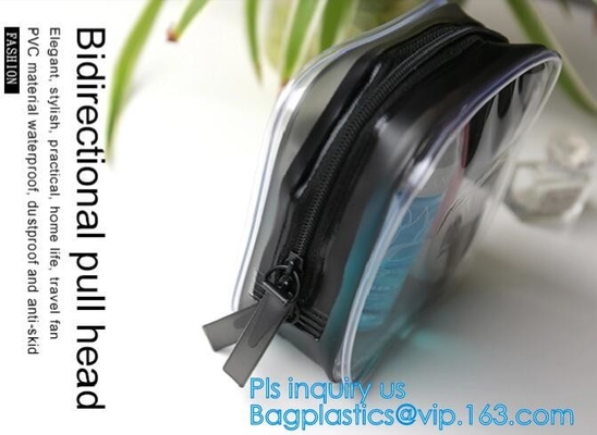 El claro reutilizable de la promoción imprimió almacenamiento que relampagaba transparente que el bolso cosmético del maquillaje del pvc del artículo de tocador para el viaje compone, que dirige