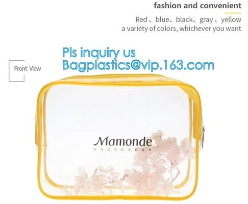 Bolso transparente de moda con la manija de nylon, bolso cosmético de la cremallera del maquillaje del viaje de la ejecución del pvc, organi del maquillaje del PVC del maquillaje del viaje