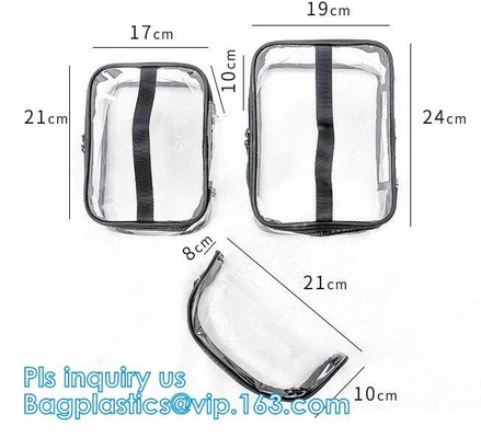 Bolso de empaquetado del viaje cosmético plástico de la cerradura de la cremallera del PVC, soporte del sistema del viaje encima de los bolsos para la agencia con el logotipo de encargo, Pla impermeable