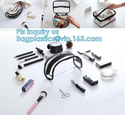 Bolso de empaquetado del viaje cosmético plástico de la cerradura de la cremallera del PVC, soporte del sistema del viaje encima de los bolsos para la agencia con el logotipo de encargo, Pla impermeable