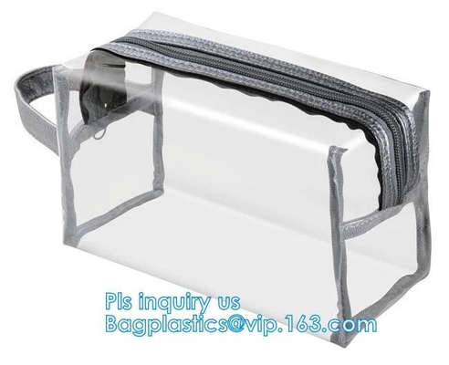 bolso cosmético y bolso transparente para el bolso costmetic, bolso cosmético del bolso del artículo de tocador del pvc de la manija, bolsa del maquillaje, bolso del maquillaje de la malla