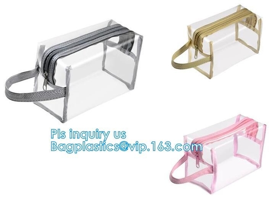 bolso cosmético y bolso transparente para el bolso costmetic, bolso cosmético del bolso del artículo de tocador del pvc de la manija, bolsa del maquillaje, bolso del maquillaje de la malla