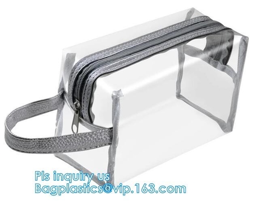 bolso cosmético y bolso transparente para el bolso costmetic, bolso cosmético del bolso del artículo de tocador del pvc de la manija, bolsa del maquillaje, bolso del maquillaje de la malla