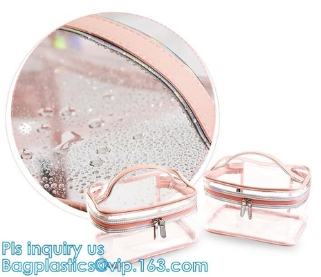 bolso cosmético y bolso transparente para el bolso costmetic, bolso cosmético del bolso del artículo de tocador del pvc de la manija, bolsa del maquillaje, bolso del maquillaje de la malla