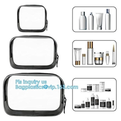 el bolso claro con la cremallera, bolso cosmético transparente de la manija, k del pvc de la manija de la cuerda del logotipo del cusotm compone el bolso del viaje, organiza