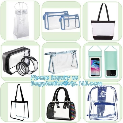 Bolso cosmético claro modificado para requisitos particulares impermeable del bolso del pvc del plegamiento con la cremallera, la bolsa de plástico del pvc de la impresión de encargo del logotipo que hace compras, totalizador