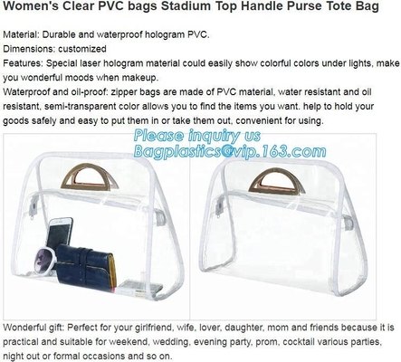 Bolso cosmético claro modificado para requisitos particulares impermeable del bolso del pvc del plegamiento con la cremallera, la bolsa de plástico del pvc de la impresión de encargo del logotipo que hace compras, totalizador