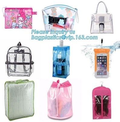 Bolso cosmético claro modificado para requisitos particulares impermeable del bolso del pvc del plegamiento con la cremallera, la bolsa de plástico del pvc de la impresión de encargo del logotipo que hace compras, totalizador