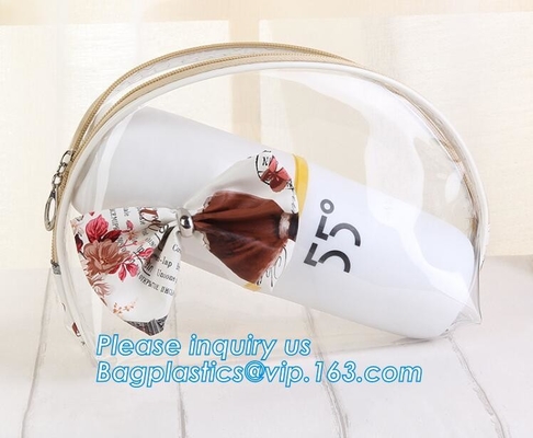 El bolso cosmético de la moda del PVC del brillo de la muchacha, las cajas del filtro portátiles del maquillaje del viaje abulta pvc claro transparente de encargo del bolso de las mujeres