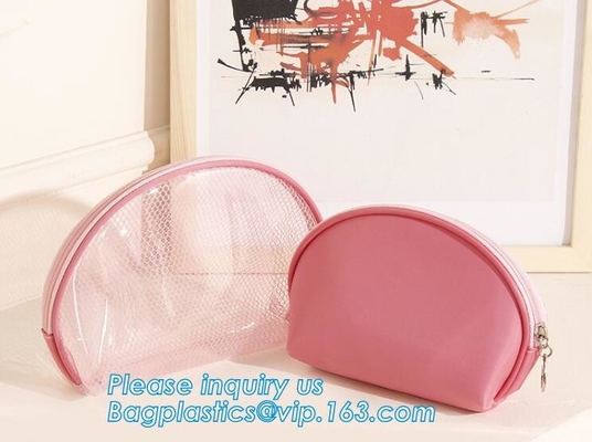 El bolso cosmético de la moda del PVC del brillo de la muchacha, las cajas del filtro portátiles del maquillaje del viaje abulta pvc claro transparente de encargo del bolso de las mujeres