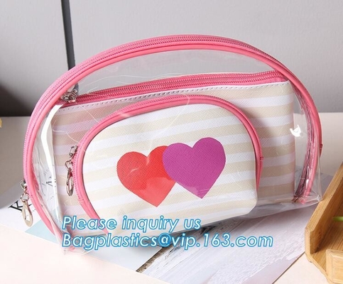 El bolso cosmético de la moda del PVC del brillo de la muchacha, las cajas del filtro portátiles del maquillaje del viaje abulta pvc claro transparente de encargo del bolso de las mujeres