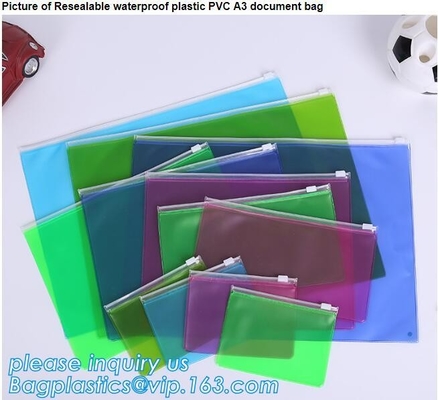 Bolsos del documento del PVC A3, bolsos del fichero, efectos de escritorio dentro del durab impermeable del bolso del documento de la cremallera del empaquetado de plástico transparente del PVC de la malla