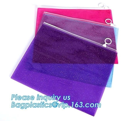 Bolsos del documento del PVC A3, bolsos del fichero, efectos de escritorio dentro del durab impermeable del bolso del documento de la cremallera del empaquetado de plástico transparente del PVC de la malla