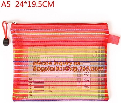 Los archivos al por mayor del PVC A4 de la fuente de escuela de la oficina A4/5/6 Mesh Zipper Document Bag Multicolor contratan, escuela Supplie de la oficina