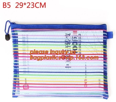 Los archivos al por mayor del PVC A4 de la fuente de escuela de la oficina A4/5/6 Mesh Zipper Document Bag Multicolor contratan, escuela Supplie de la oficina
