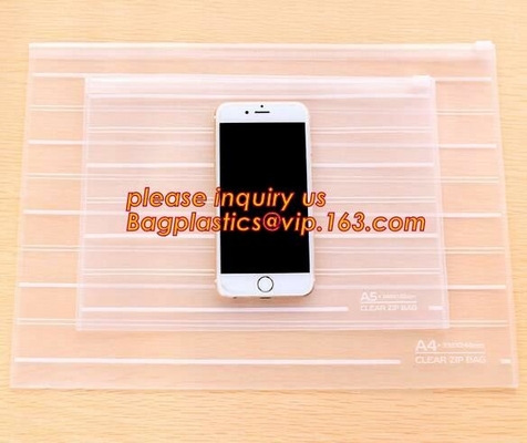 Superficie helada fácil sellar el bolso del fichero de la cremallera, paquete inmóvil del tenedor, A4/A5 bolso helado transparente, sello protable del resbalador