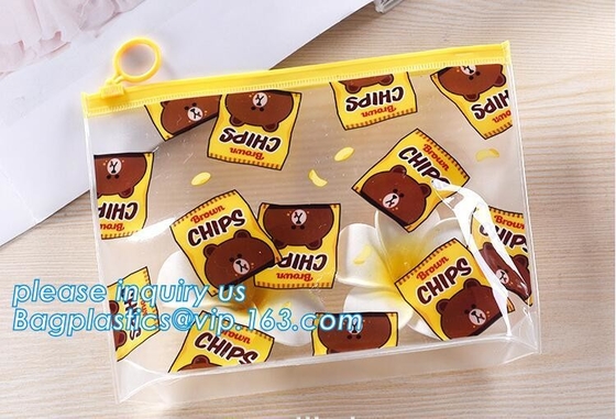 bolso plástico impermeable con el bolsillo, bolso del fichero de la cerradura de la cremallera del PVC de la bolsa de los documentos de los efectos de escritorio de la carpeta de archivo zip del documento que lleva
