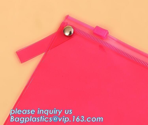 bolso plástico impermeable con el bolsillo, bolso del fichero de la cerradura de la cremallera del PVC de la bolsa de los documentos de los efectos de escritorio de la carpeta de archivo zip del documento que lleva