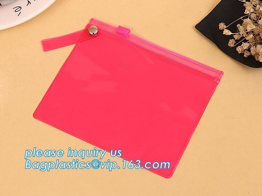 bolso plástico impermeable con el bolsillo, bolso del fichero de la cerradura de la cremallera del PVC de la bolsa de los documentos de los efectos de escritorio de la carpeta de archivo zip del documento que lleva