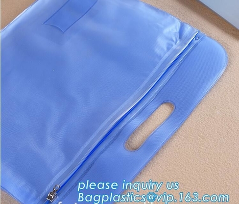 Bageas impermeables coloreados de encargo biodegradables del documento del PVC de la carpeta a4 del documento del bolso del poliéster de la cremallera del bolso zipfile del documento