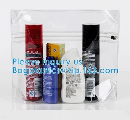 Proveedor cosmético transparente del OEM del bolso del laser del bolso del maquillaje del PVC del holograma, bolso cosmético de la cremallera con el bolso plástico del maquillaje de la manija