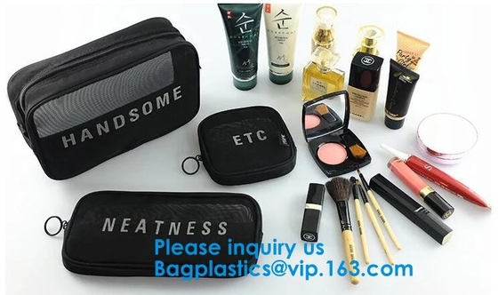 Bolsa del caso del maquillaje de Mesh Bag Travel Cosmetic Bag de las mujeres, organizador Purse Necessary Mesh Cosmetic Bag Women Make encima del bolso Makeu