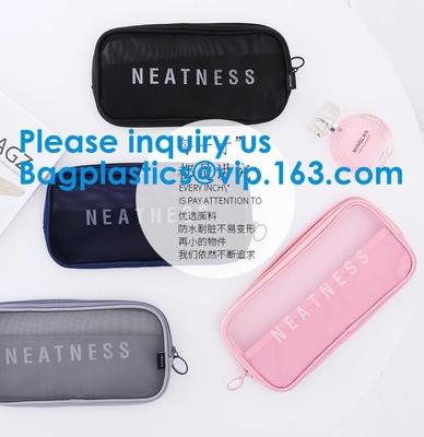 Bolsa del caso del maquillaje de Mesh Bag Travel Cosmetic Bag de las mujeres, organizador Purse Necessary Mesh Cosmetic Bag Women Make encima del bolso Makeu