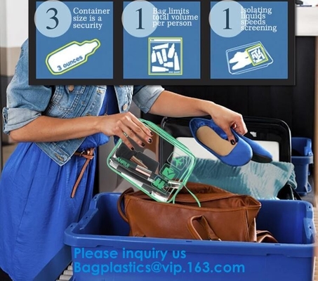 Las mujeres de la cartera viajan organizador Pouch, bolso transparente claro del lavado de la bolsa del artículo de tocador del lavado del PVC del viaje portátil grande